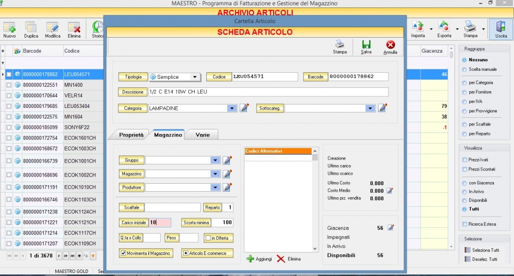 anagrafica articolo software maestro anagrafica articolo