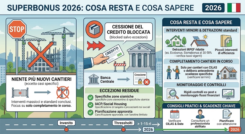 Infografica riassuntiva sulle novità del Superbonus per il 2026 in Italia
