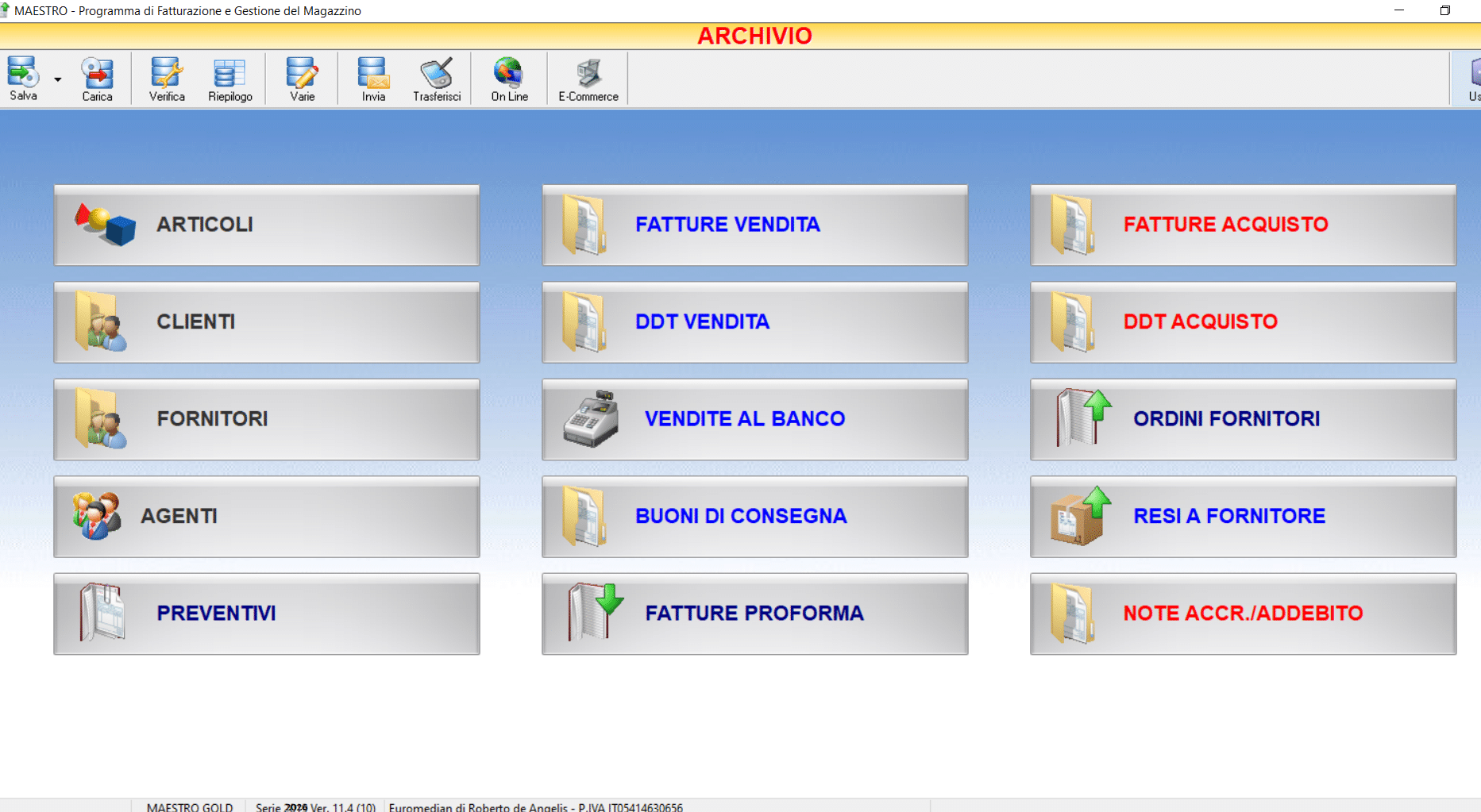 Interfaccia di creazione fattura elettronica XML in gestionale magazzino pronta per l'invio allo SDI